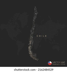 Chile map abstract geometric mesh polygonal light concept with black and white glowing contour lines countries and dots on dark background. Vector illustration.