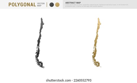 Mapa chileno de la pareja de juegos de polígonos de oro abstracto y vector negro.