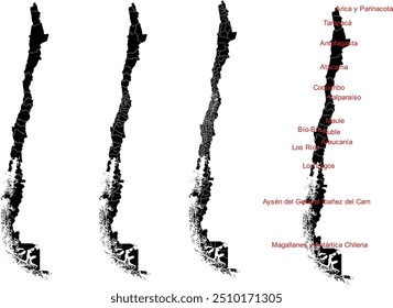 CHILE MAP com suas divisões administrativas e regiões