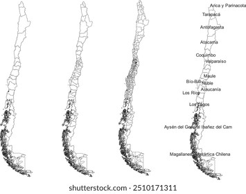 CHILE MAP com suas divisões administrativas e regiões