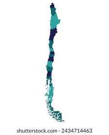Chile map. Map of Chile in administrative provinces in multicolor