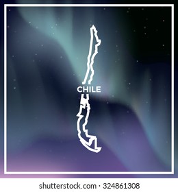 Chile map against the backdrop of polar lights on the starry sky. Aurora borealis abstract vector background. EPS10 contains transparency, mesh gradients used.