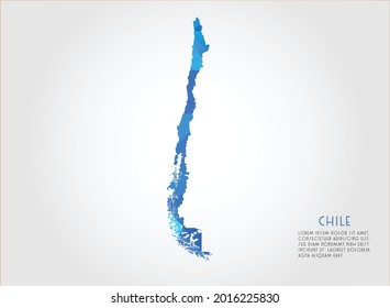 Mapa de Chile color azul sobre fondo blanco poligonal