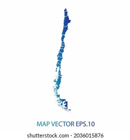 Chile map, blue gradient color , infographic style , on white background with Map World. Wire frame 3D mesh , map 3D,