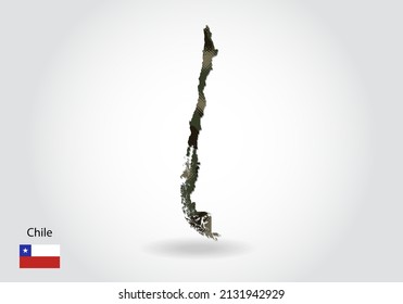 chile map with camouflage pattern, Forest - green texture in map. Military concept for army, soldier and war. coat of arms, flag.