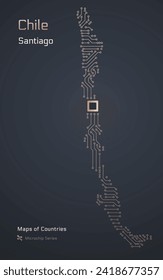 Chile Map with a capital of Santiago Shown in a Microchip Pattern with processor. E-government. World Countries vector maps. Microchip Series	