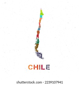 Chile map design. Shape of the country with beautiful geometric waves and grunge texture. Elegant vector illustration.