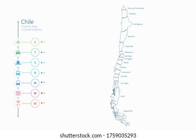 chile map. detailed south america country map vector. 