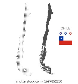 Chile map dotted with flag and pin. Illustration for technology design or infographics. Isolated on white background. Travel vector illustration