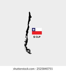 Mapa do Chile. Bandeira. Vetores de sinal de moeda