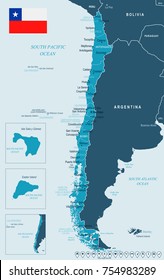 Chile map and flag - High Detailed Vector Illustration