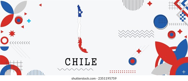 CHILE Map Flag national day banner design. flag theme graphic art web background. Abstract celebration geometric decoration vector illustration