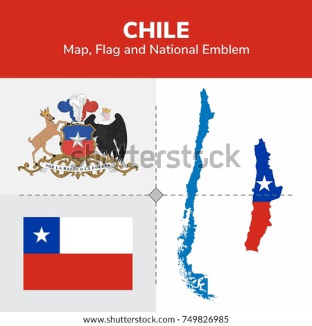 Chile Map, Flag and National Emblem 