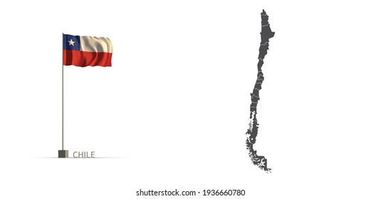 Chile map. gray country vector map, and flag 3d illustration.