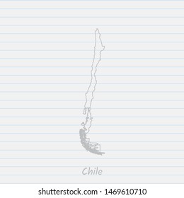 Chile map hand drawn gray outline on notebook background. Vector Illustration EPS10.