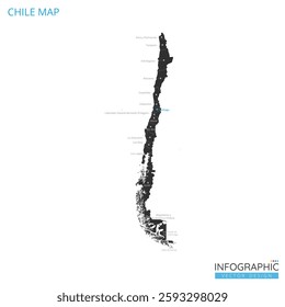 Chile map high detailed with administrative divide by state, capital cities names, outline simplicity style. Vector illustration EPS10.