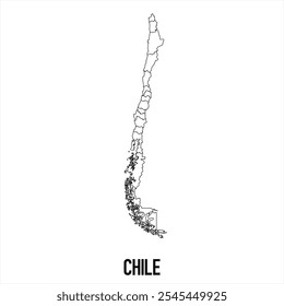 ícone do mapa do chile isolado no fundo branco. Mapa da estrutura de tópicos. Ícone de linha simples. Ilustração vetorial