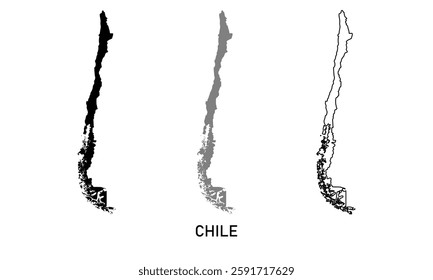 chile map illustration isolated on background. map in black, gray, and outlines