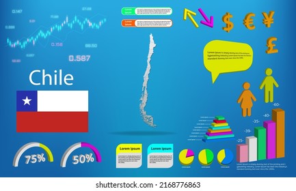 chile map info graphics - charts, symbols, elements and icons collection. Detailed chile map with High quality business infographic elements.