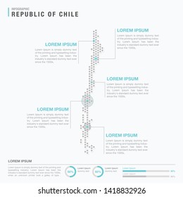 Chile map infographics with abstract pixelated dot pattern on white background. Stylized map concept with elementsl. - Vector illustration