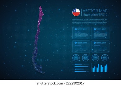 Chile map infographics template for diagram, graph, presentation and chart with abstract geometric mesh polygonal light concept on blue background. Vector Illustration EPS10.