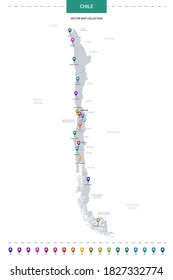 Chile map with location pointer marks. Infographic vector template, isolated on white background. 