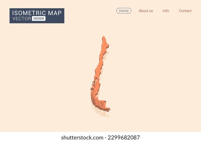 Chile map orange with isometric vector.