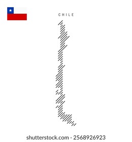 Chile map from pattern of black slanted parallel lines. Chilean map with gray diagonal lines. Silhouette of a country made of oblique hatching. Vector illustration isolated on white.