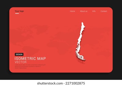 Chile map red isolated on dark background with 3d world map isometric vector illustration.