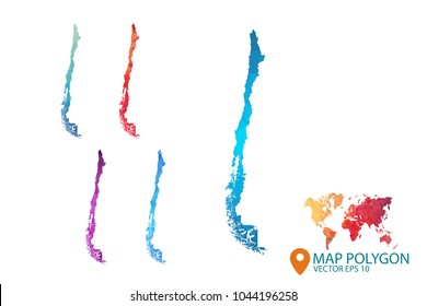 Chile Map - Set of geometric rumpled triangular low poly style gradient graphic background , Map world polygonal design for your . Vector illustration eps 10.