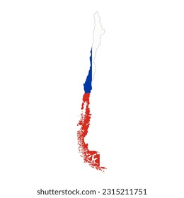 Silhouette de mapa de Chile con bandera aislada en fondo blanco