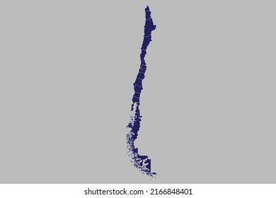 Mapa vectorial de Chile, color azul, aislado en fondo gris