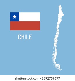 Chile map. Vector Chile map with Chile flag isolated on blue background.	