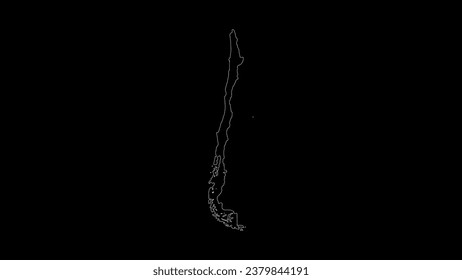 Chile map vector illustration. Drawing with a white line on a black background.