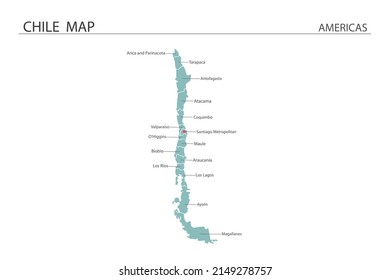 Chile map vector illustration on white background. Map have all province and mark the capital city of Chile. 