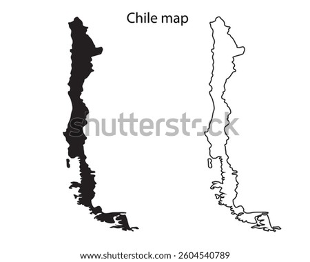 Chile map vector illustration, Chile map silhouette, Chile country Landscape, Black and white Chile map