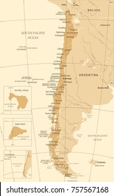 Chile Map - Vintage High Detailed Vector Illustration