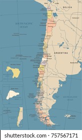 Chile Map - Vintage High Detailed Vector Illustration