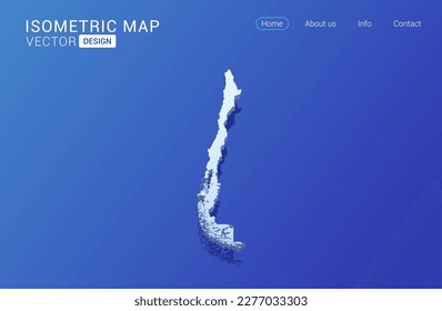 Chile map white on blue background with isolated 3D isometric concept vector illustration.