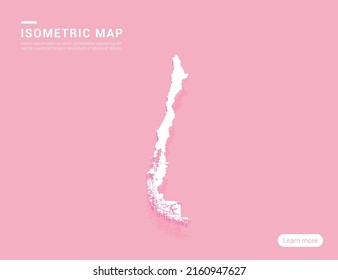 Chile map white on pink background with 3d isometric vector illustration.