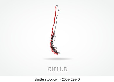 Chile Map - World Map International vector template with red and outline graphic sketch style isolated on white background - Vector illustration eps 10