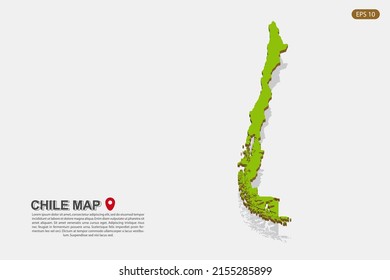 Chile Map - World map International vector template with isometric style including shadow, green and brown color isolated on white background for design - Vector illustration eps 10