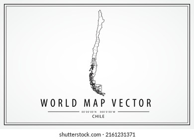 Chile Map - World Map International vector template with High detailed thin black line and outline graphic sketch style isolated on white background - Vector illustration eps 10