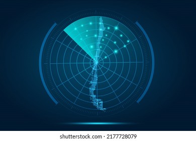 Chile Map - World Map International vector template with futuristic circle radar style HUD, GUI, UI interface isolated on blue background for design, infographic - Vector illustration eps 10