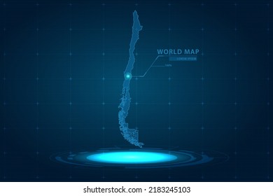 Chile Map - World Map International vector template with Hologram in perspective style and HUD, GUI, UI interface isolated on blue background for design - Vector illustration eps 10