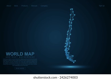 Chile Map - World Map mash line and point scales on blue technology background. Wire Frame 3D mesh polygonal network line, design sphere, dot and structure - Vector illustration eps 10