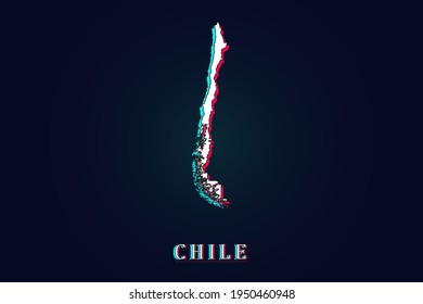 Chile Map - World map vector template with Unique Design Abstract Digital Glitch and 3d  including blue, red and white color isolated on dark background - Vector illustration eps 10
