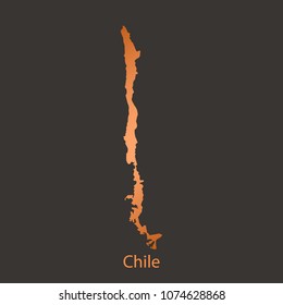 Chile map,border with chrome,orange,copper metal shine gradient. Vector illustration