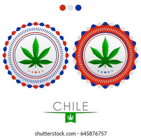 Chile marijuana emblem - vector cannabis seal of approval with the colors of the flag of Chile