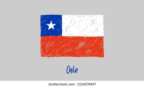 Marcador nacional de bandera de Chile o vectores de ilustración de esbozo de lápiz